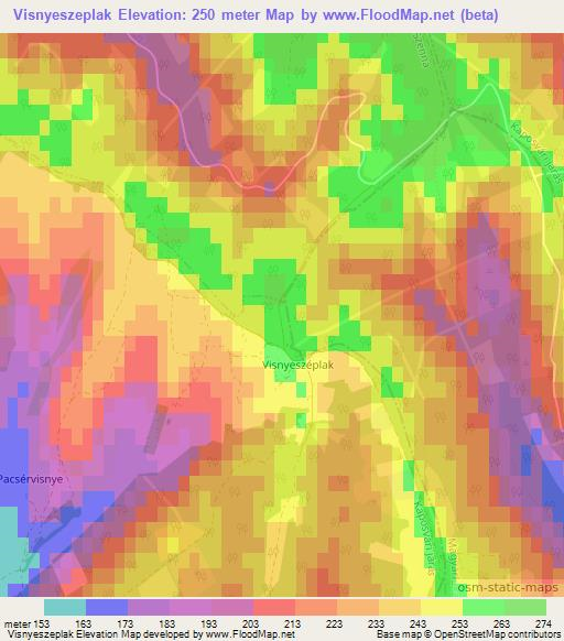 Visnyeszeplak,Hungary Elevation Map
