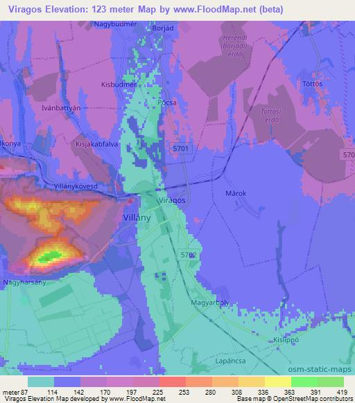 Viragos,Hungary Elevation Map
