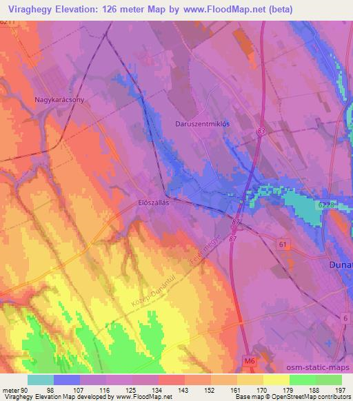 Viraghegy,Hungary Elevation Map