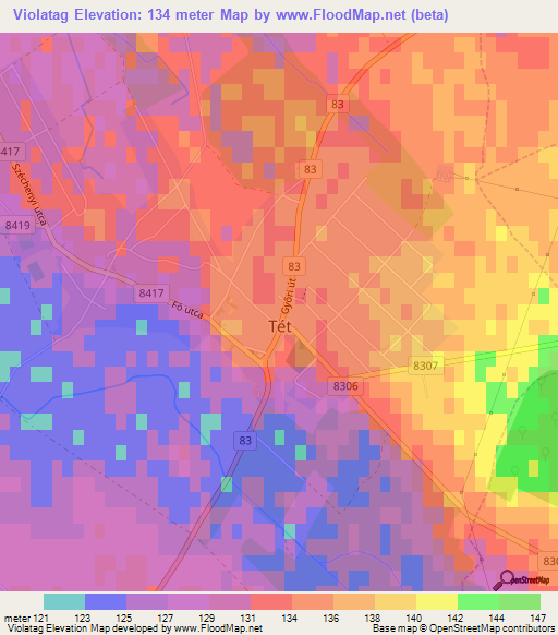 Violatag,Hungary Elevation Map
