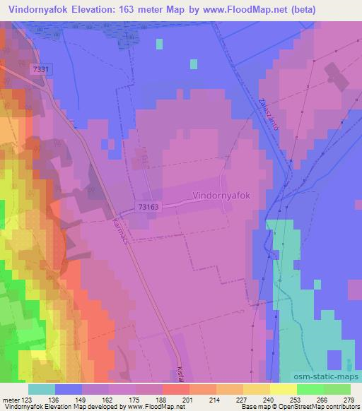 Vindornyafok,Hungary Elevation Map