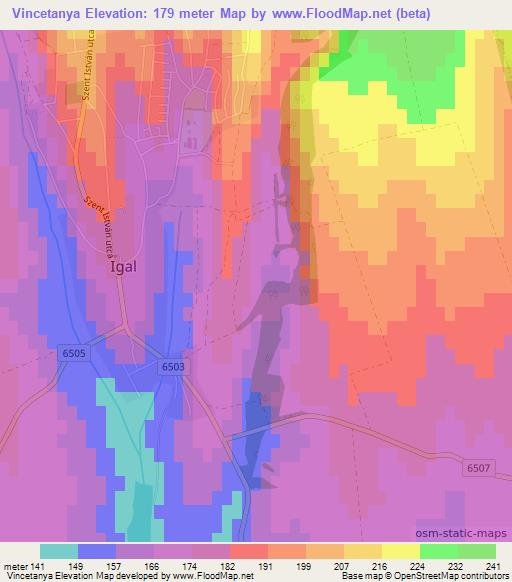 Vincetanya,Hungary Elevation Map