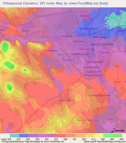 Vilmapuszta,Hungary Elevation Map