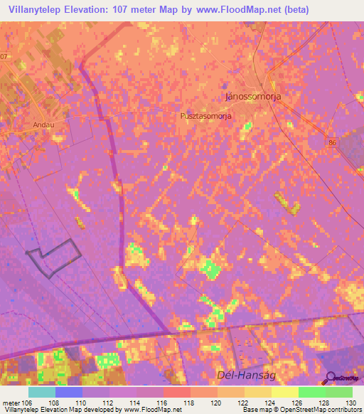 Villanytelep,Hungary Elevation Map