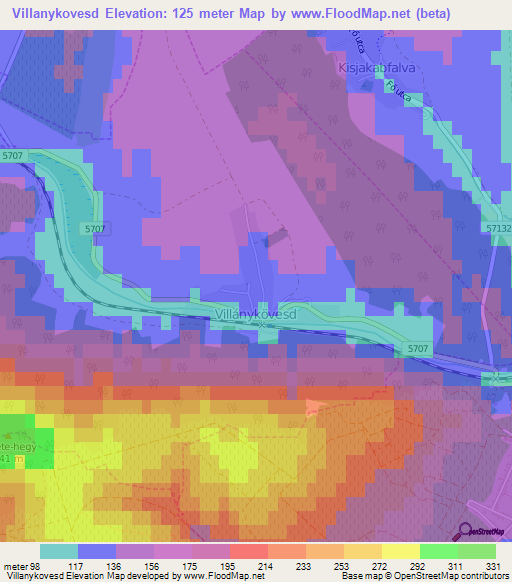 Villanykovesd,Hungary Elevation Map