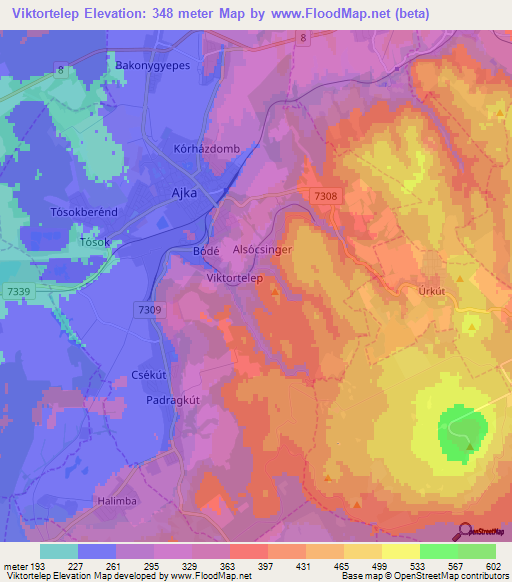 Viktortelep,Hungary Elevation Map