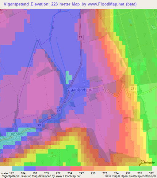 Vigantpetend,Hungary Elevation Map