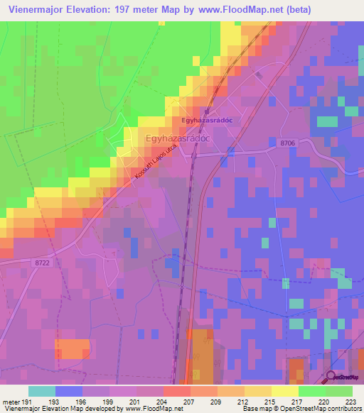 Vienermajor,Hungary Elevation Map
