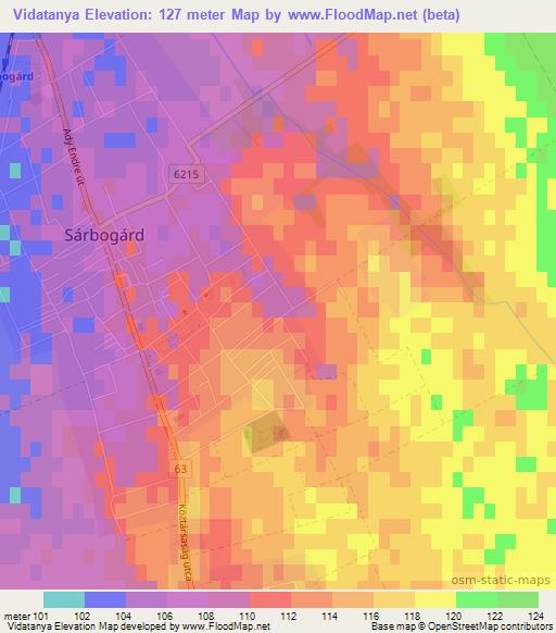 Vidatanya,Hungary Elevation Map