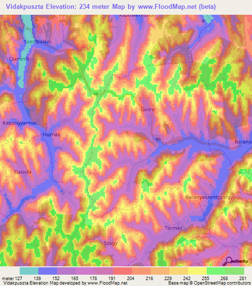 Vidakpuszta,Hungary Elevation Map