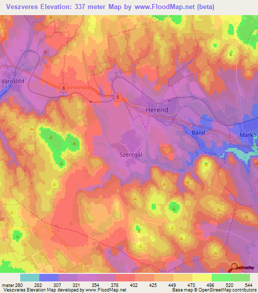 Veszveres,Hungary Elevation Map