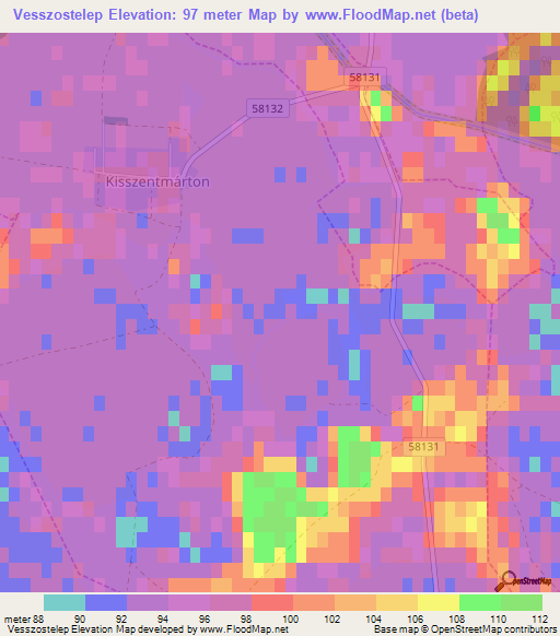 Vesszostelep,Hungary Elevation Map
