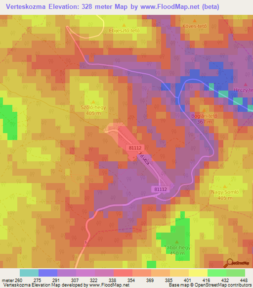 Verteskozma,Hungary Elevation Map