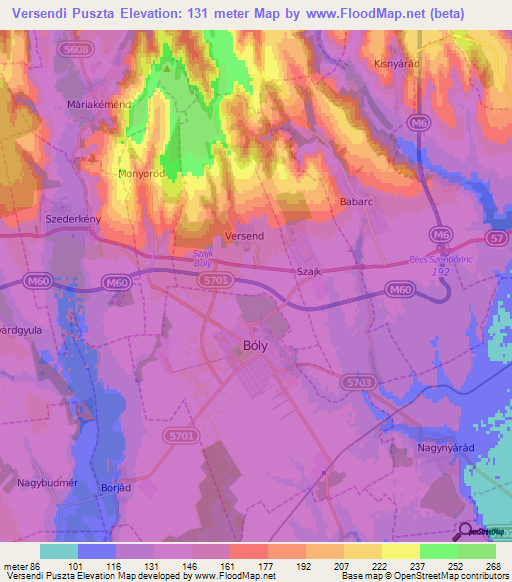 Versendi Puszta,Hungary Elevation Map