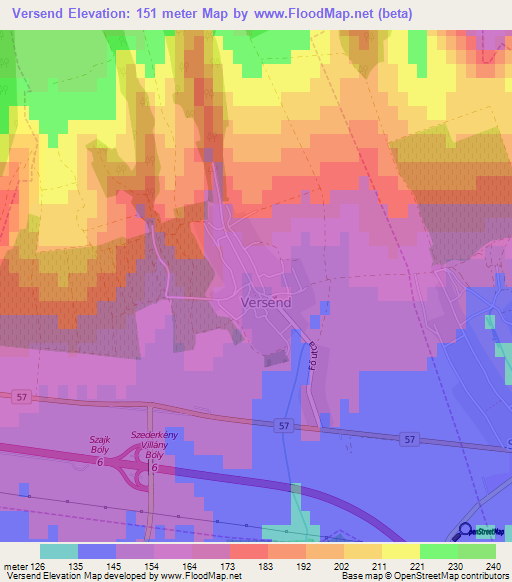Versend,Hungary Elevation Map