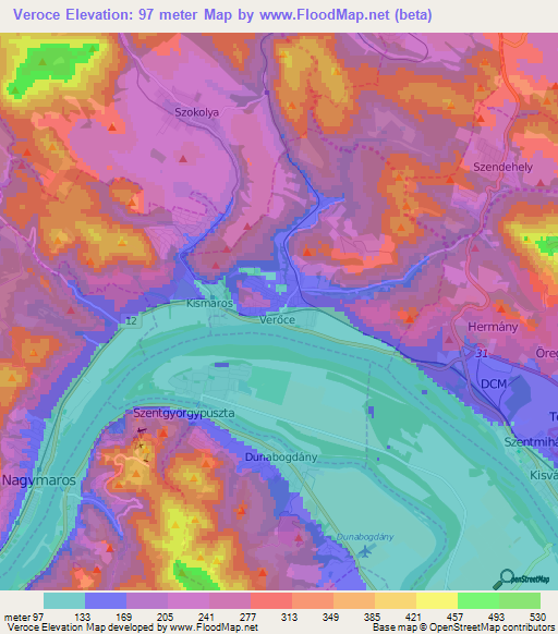 Veroce,Hungary Elevation Map