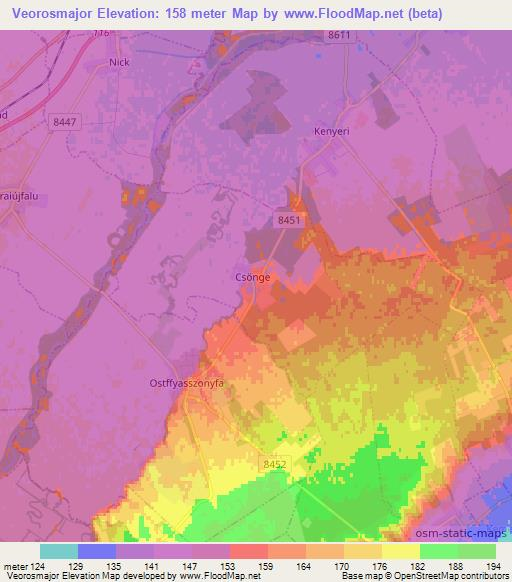 Veorosmajor,Hungary Elevation Map