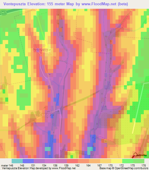 Ventepuszta,Hungary Elevation Map