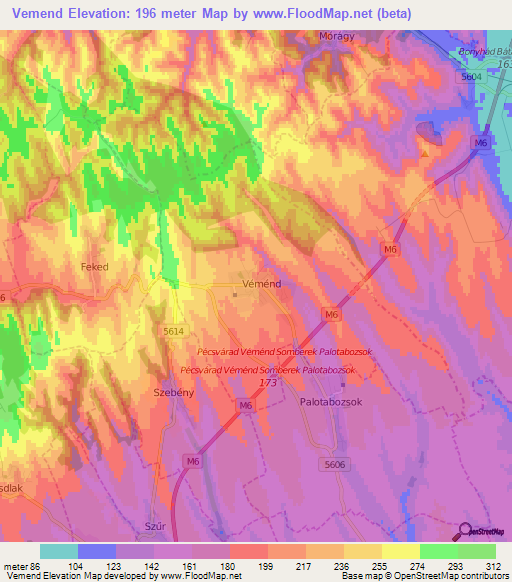 Vemend,Hungary Elevation Map