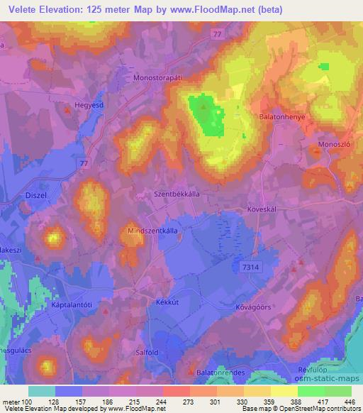 Velete,Hungary Elevation Map