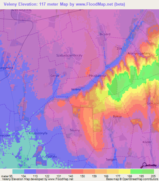 Veleny,Hungary Elevation Map