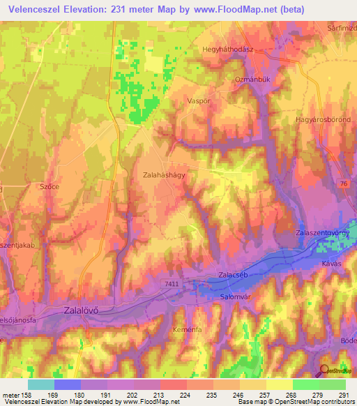 Velenceszel,Hungary Elevation Map