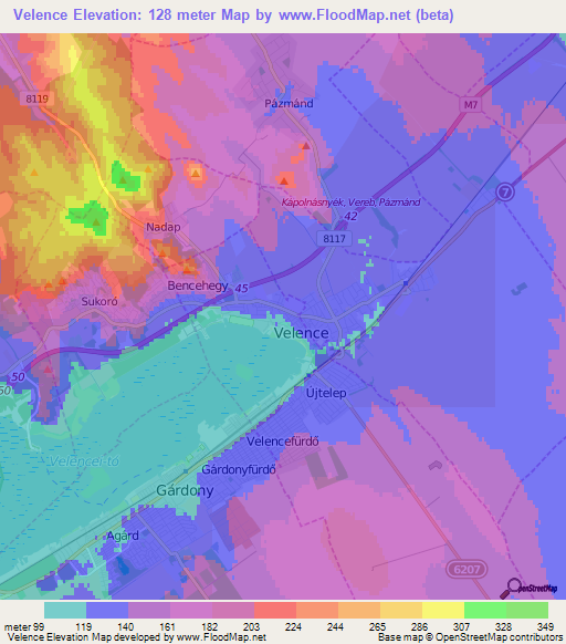 Velence,Hungary Elevation Map