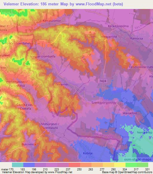 Velemer,Hungary Elevation Map