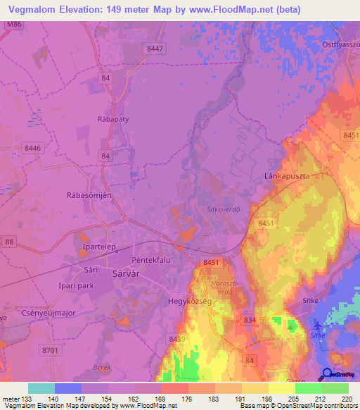Vegmalom,Hungary Elevation Map