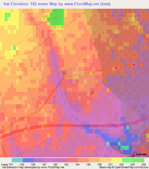 Vat,Hungary Elevation Map