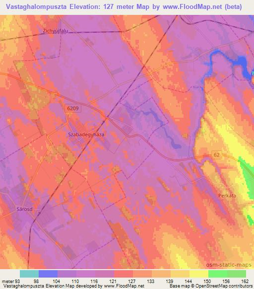 Vastaghalompuszta,Hungary Elevation Map