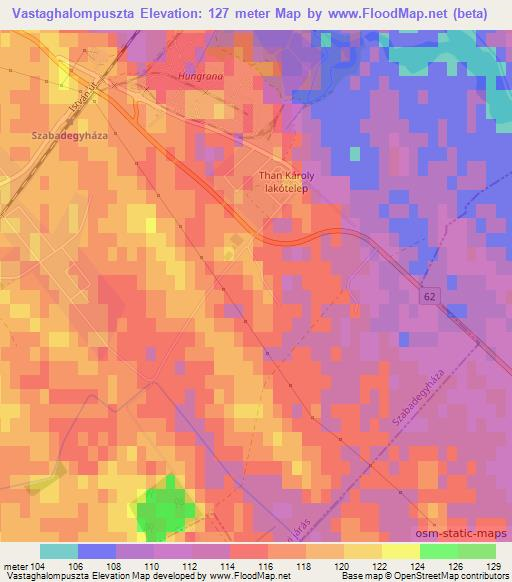 Vastaghalompuszta,Hungary Elevation Map