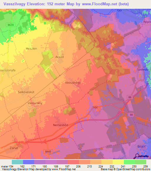 Vasszilvagy,Hungary Elevation Map