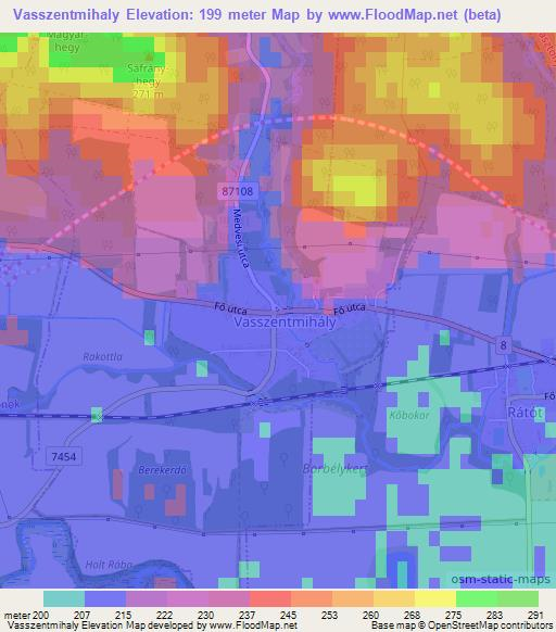 Vasszentmihaly,Hungary Elevation Map