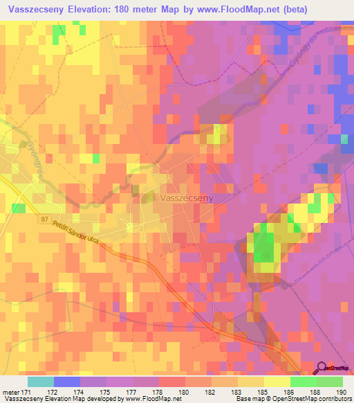 Vasszecseny,Hungary Elevation Map