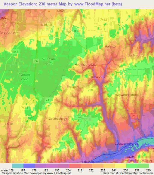 Vaspor,Hungary Elevation Map