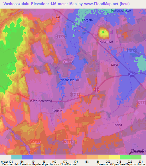 Vashosszufalu,Hungary Elevation Map