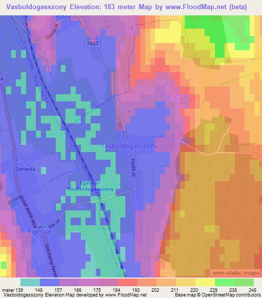 Vasboldogasszony,Hungary Elevation Map