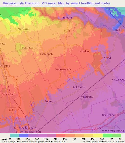 Vasasszonyfa,Hungary Elevation Map