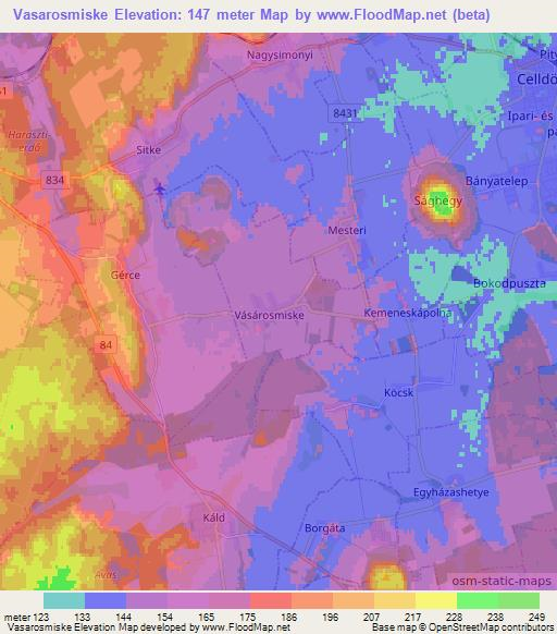 Vasarosmiske,Hungary Elevation Map