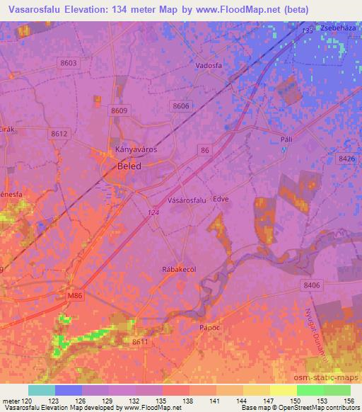 Vasarosfalu,Hungary Elevation Map