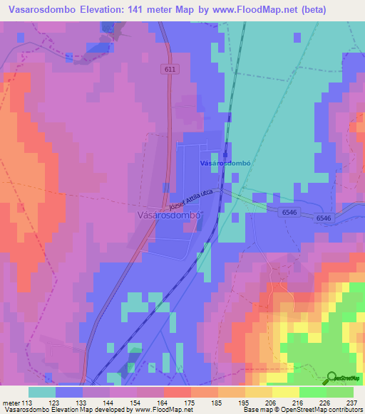 Vasarosdombo,Hungary Elevation Map