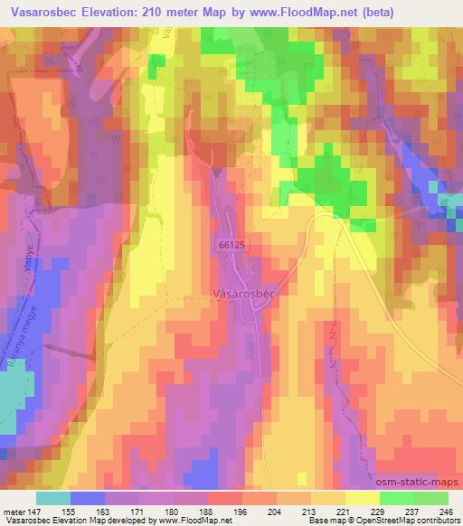 Vasarosbec,Hungary Elevation Map