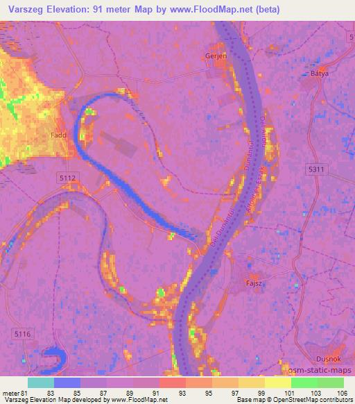 Varszeg,Hungary Elevation Map