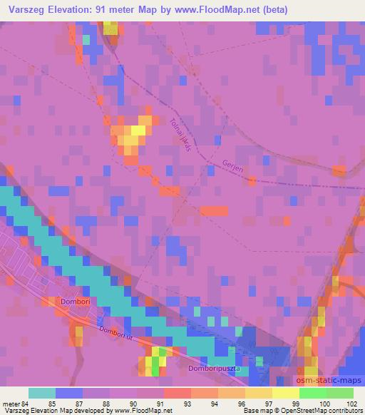 Varszeg,Hungary Elevation Map