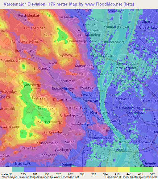 Varosmajor,Hungary Elevation Map