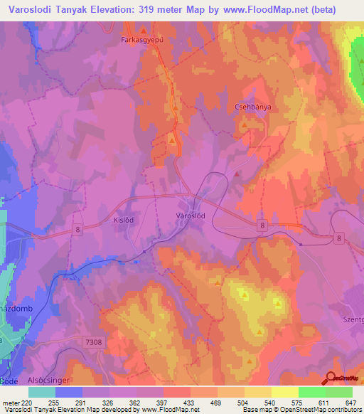 Varoslodi Tanyak,Hungary Elevation Map