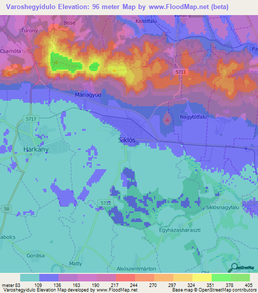 Varoshegyidulo,Hungary Elevation Map