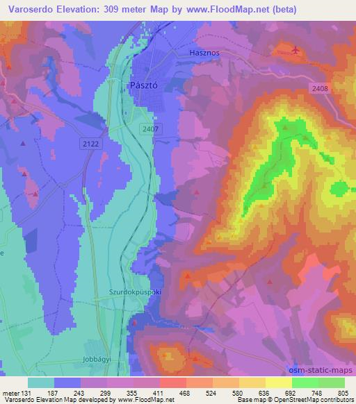 Varoserdo,Hungary Elevation Map
