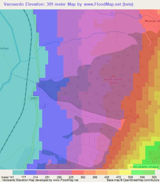 Varoserdo,Hungary Elevation Map